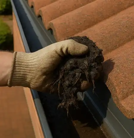 removing debris from gutter